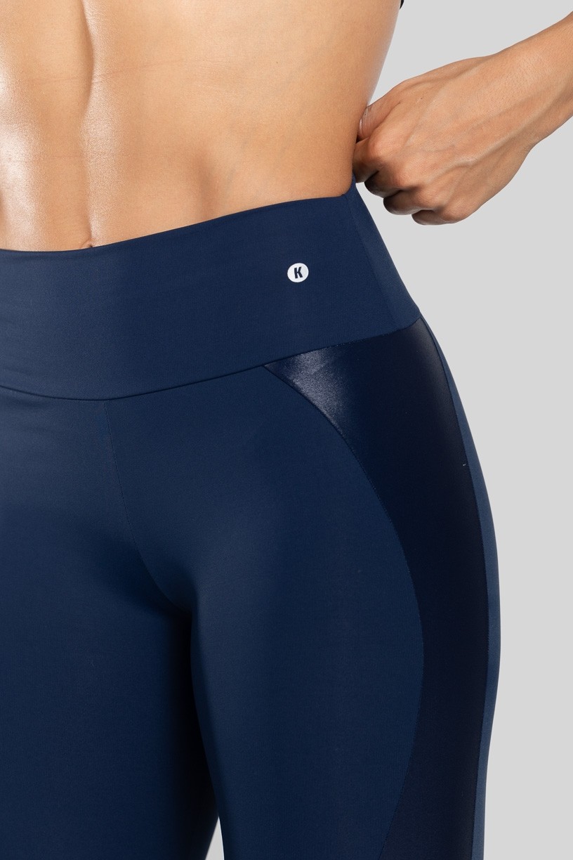 Calça Legging com Recorte em Cirrê e Tule (Azul Marinho) | Ref: K3148-C