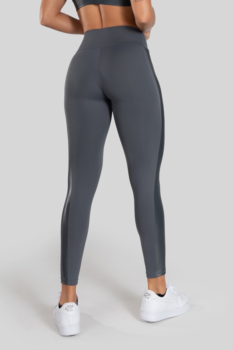 Calça Legging com Recorte em Cirrê e Tule (Cinza) | Ref: K3148-B