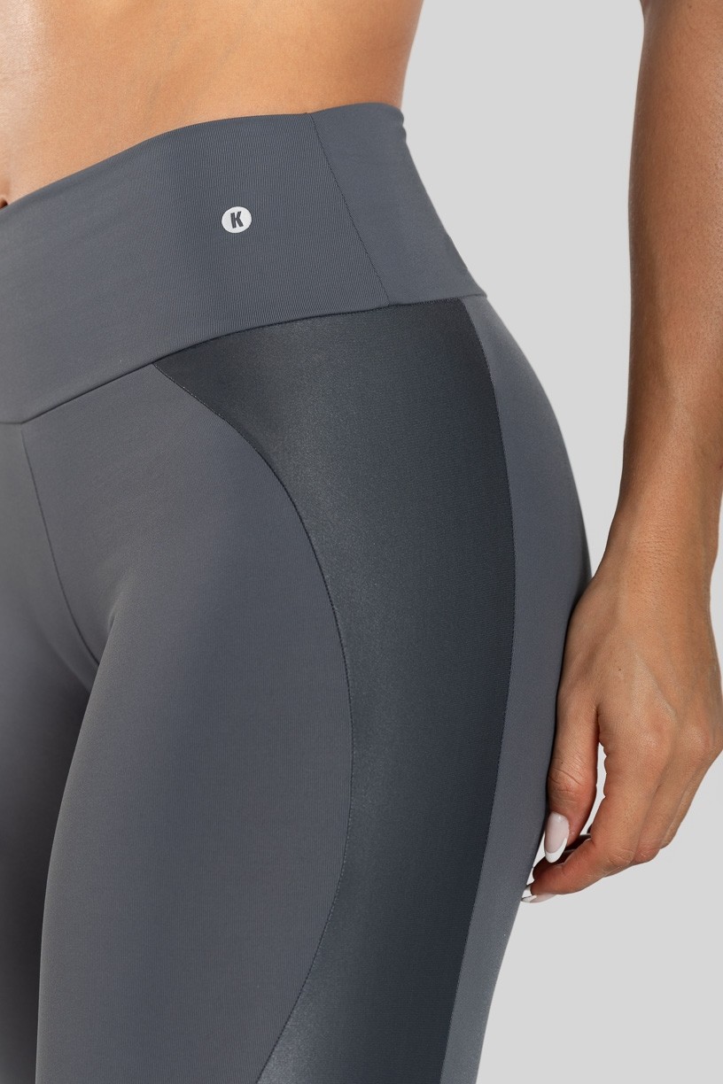 Calça Legging com Recorte em Cirrê e Tule (Cinza) | Ref: K3148-B