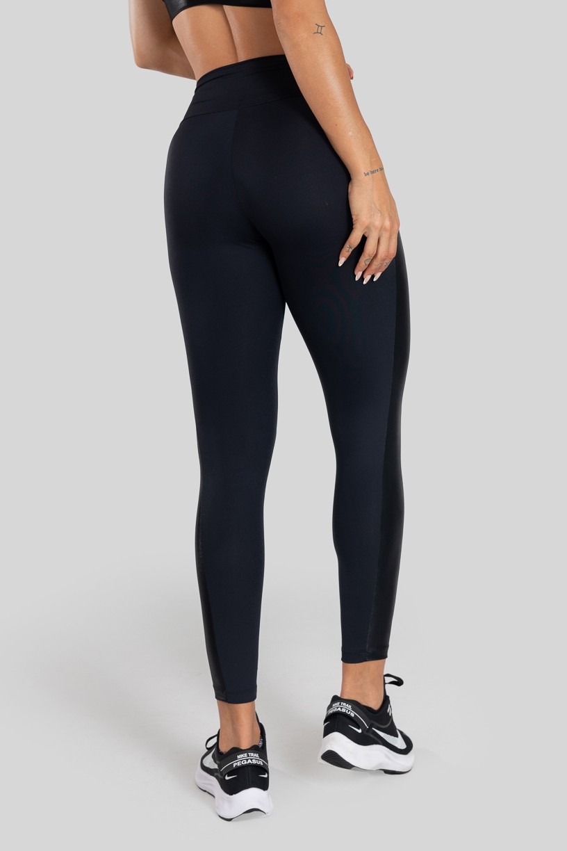 Calça Legging com Recorte em Cirrê e Tule (Preto) | Ref: K3148-A