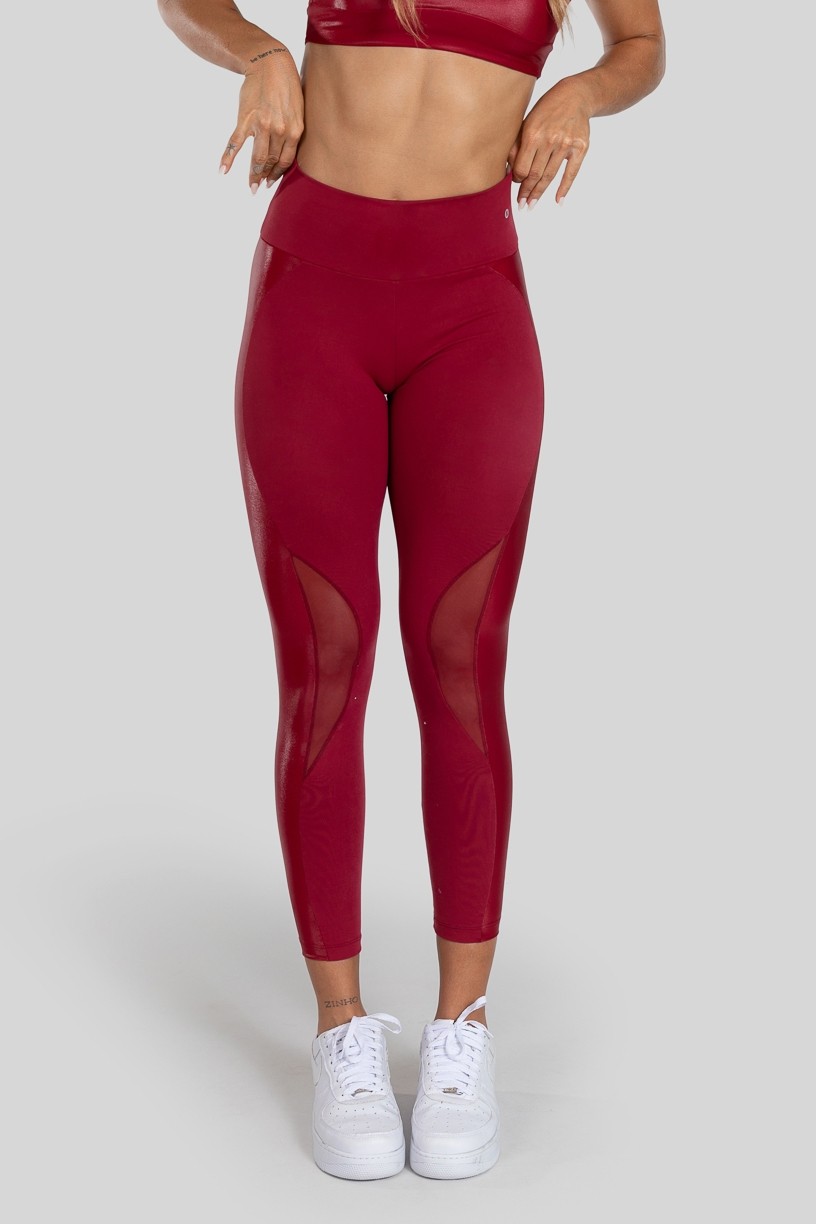 Calça Legging com Recorte em Cirrê e Tule (Vinho) | Ref: K3148-D