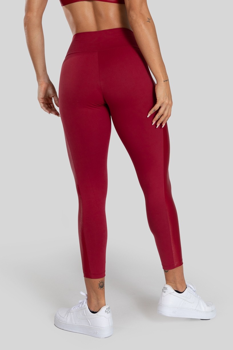 Calça Legging com Recorte em Cirrê e Tule (Vinho) | Ref: K3148-D