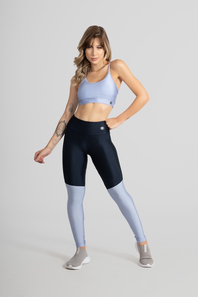 Calça Legging com Recorte em Diagonal (Azul Marinho / Azul Claro) | Ref: GO470-C