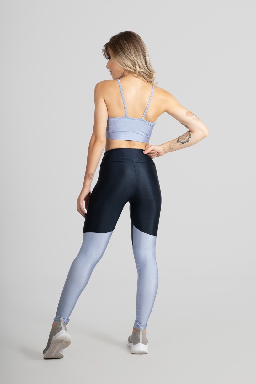 Calça Legging com Recorte em Diagonal (Azul Marinho / Azul Claro) | Ref: GO470-C