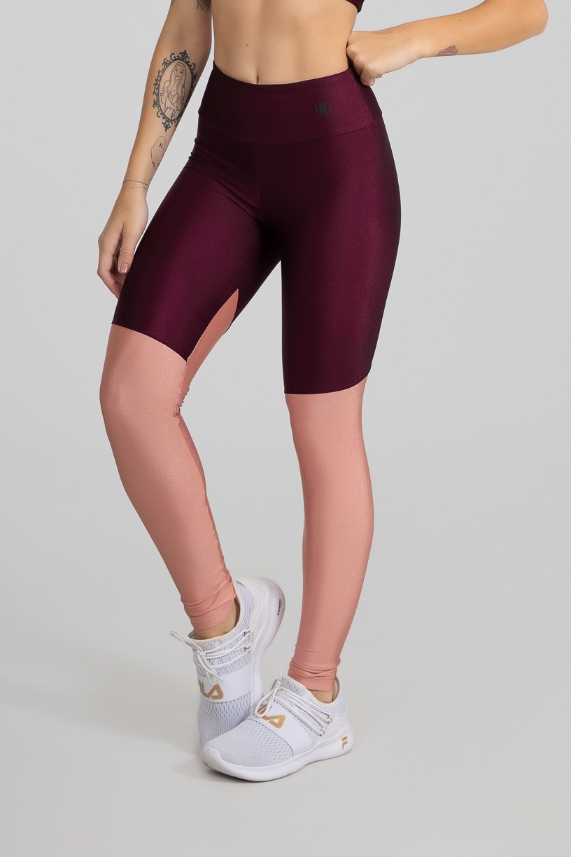 Calça Legging com Recorte em Diagonal (Bordô / Rosê) | Ref: GO470-B