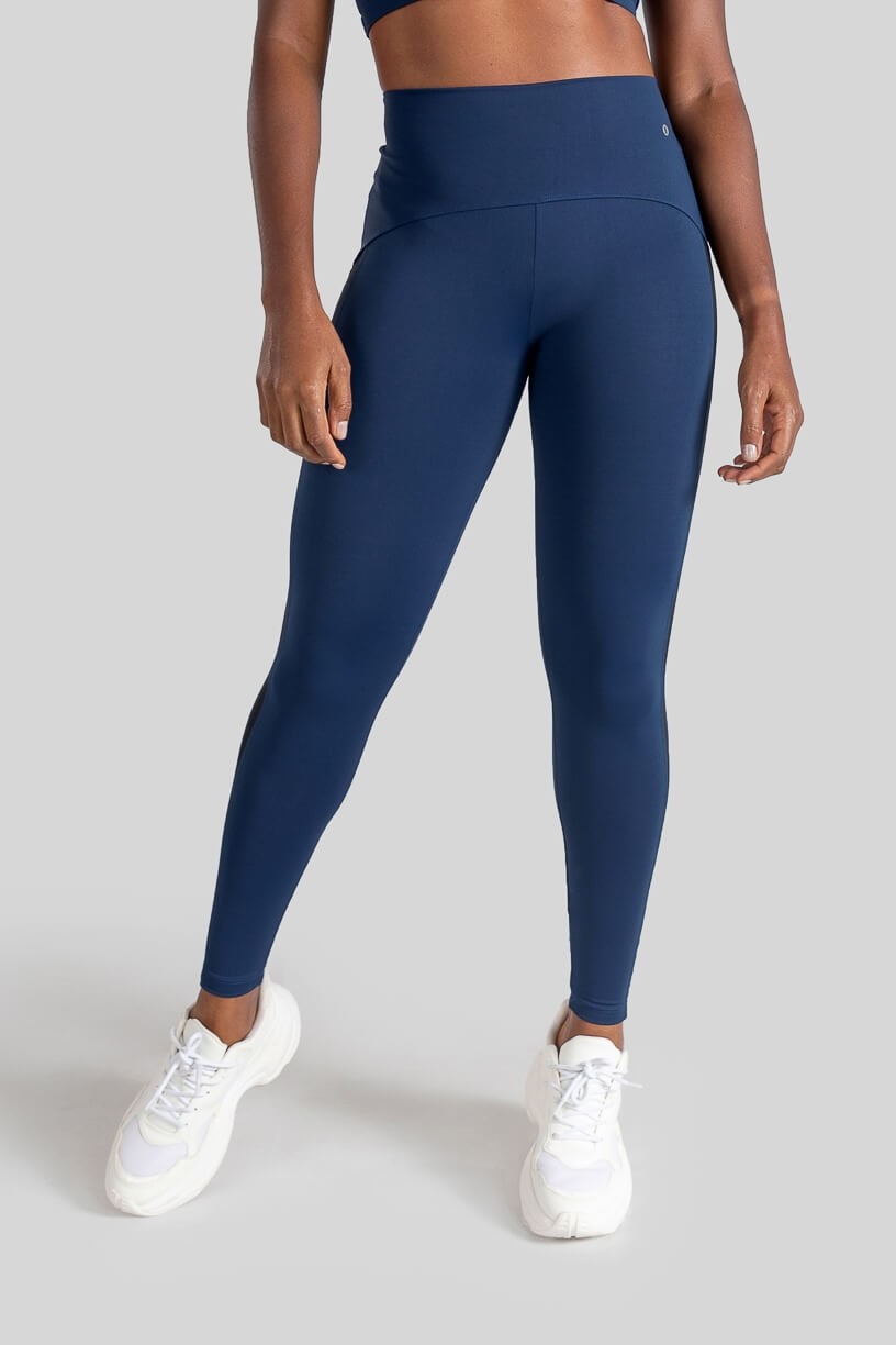 Calça Legging com Recorte Lateral de Tule (Azul Marinho) | Ref: K3110-C