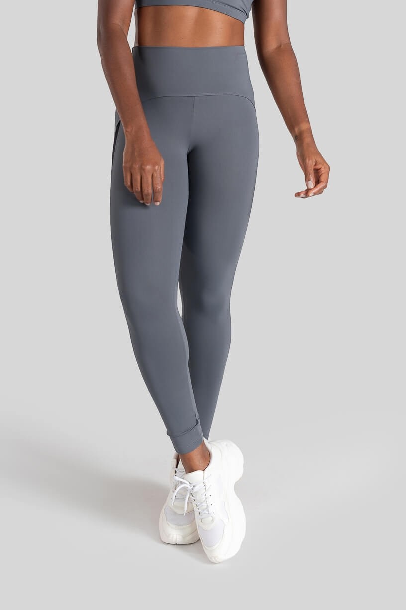 Calça Legging com Recorte Lateral de Tule (Chumbo) | Ref: K3110-E