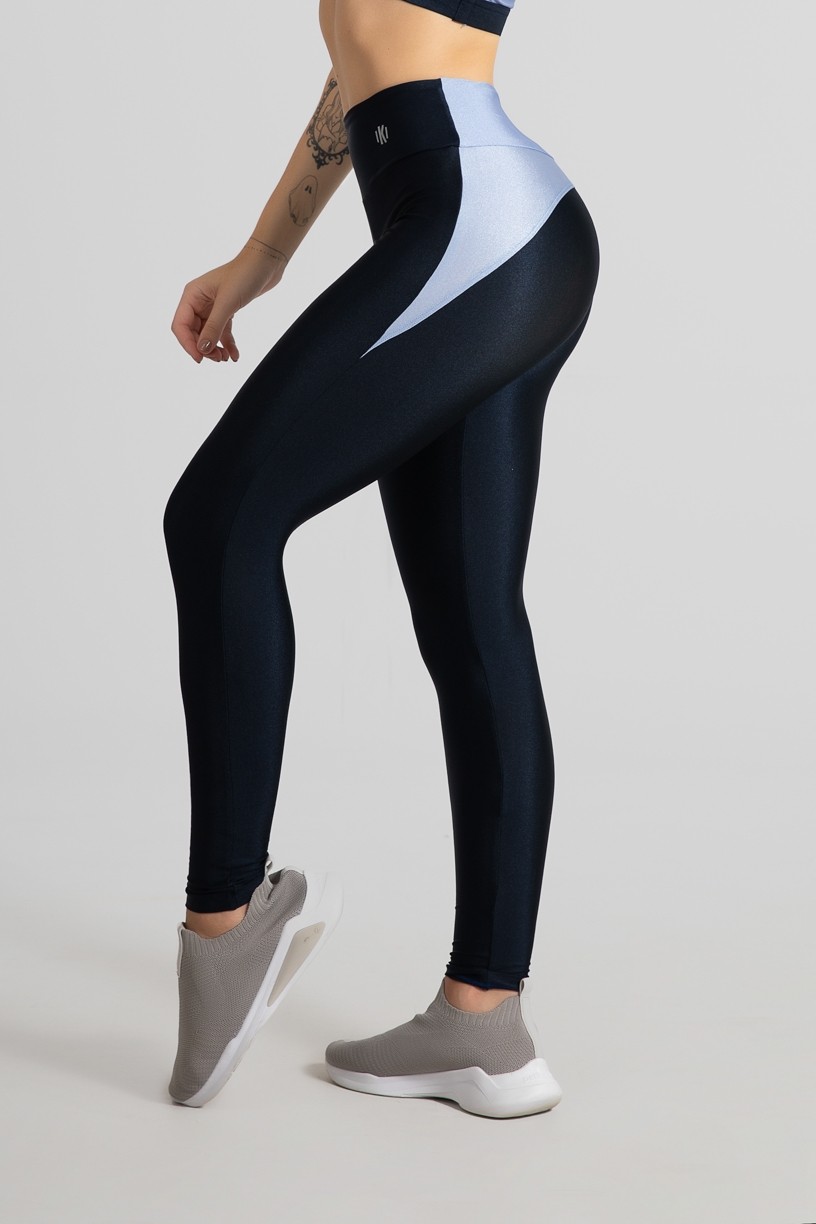 Calça Legging com Recorte Meia Lua (Azul Marinho / Azul Claro) | Ref: GO462-A