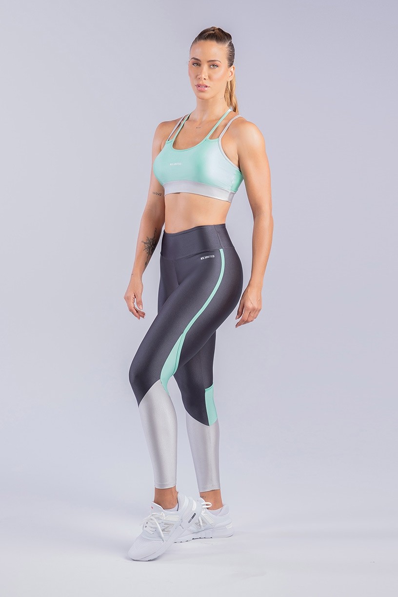 Calça Legging com Recorte na Panturrilha (Chumbo / Verde Claro / Prata) | Ref: K3311-A