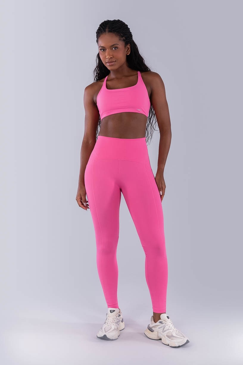 Calça Legging com Recortes e Cós Diferenciado (Rosa Chiclete) | Ref: K4479-B