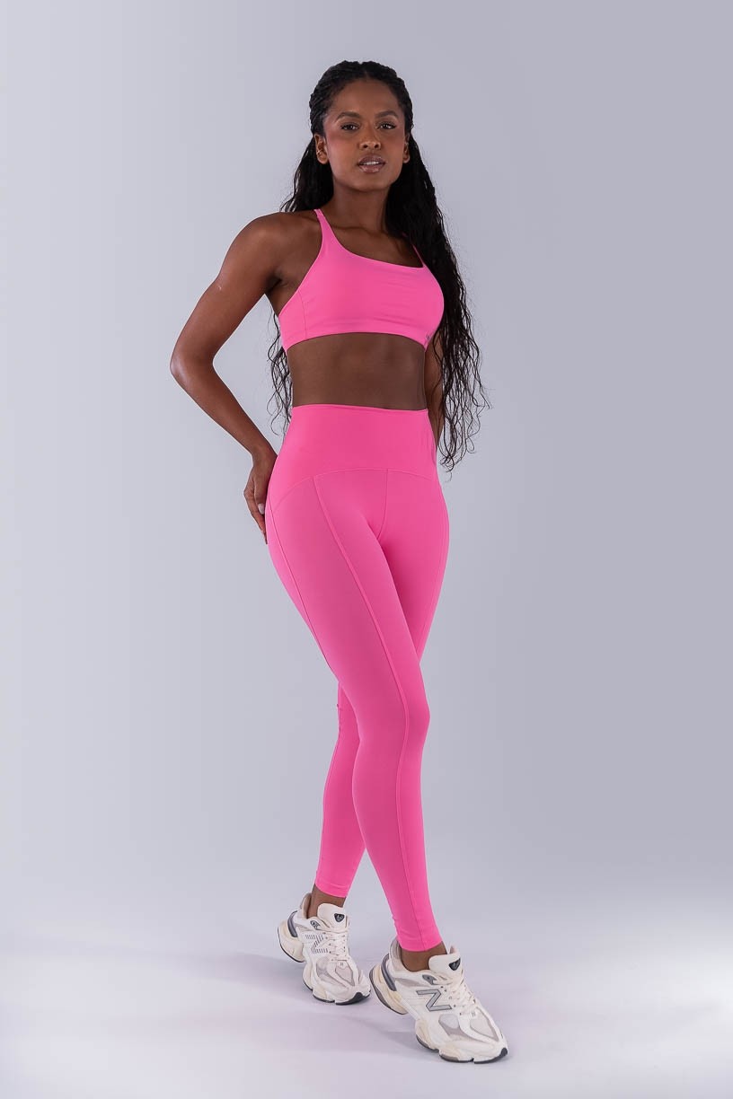 Calça Legging com Recortes e Cós Diferenciado (Rosa Chiclete) | Ref: K4479-B