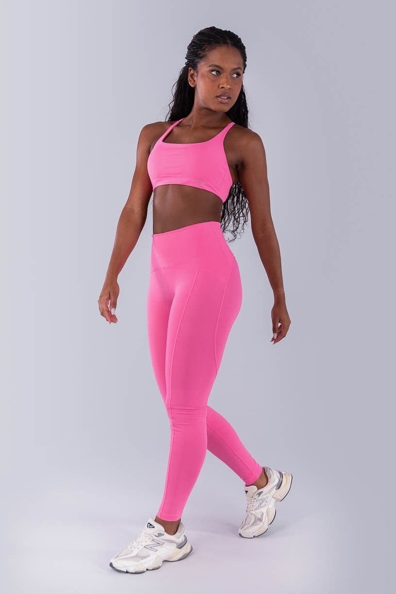 Calça Legging com Recortes e Cós Diferenciado (Rosa Chiclete) | Ref: K4479-B