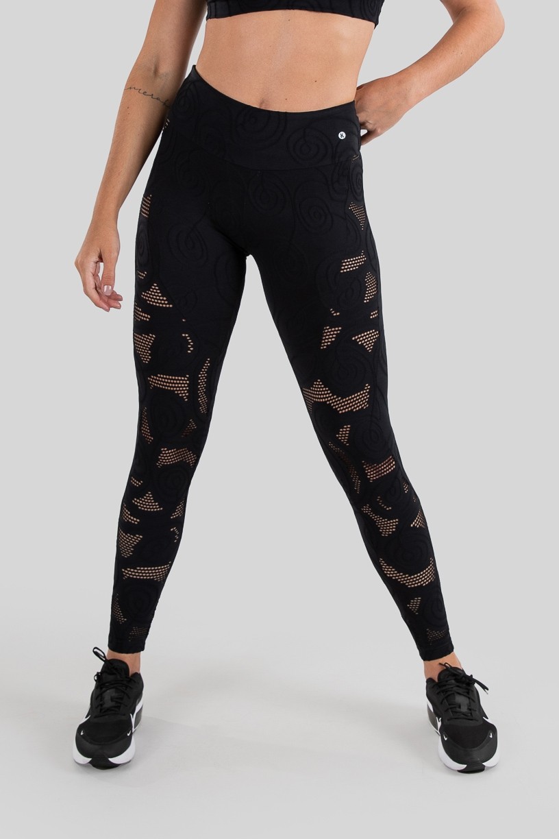 Calça Legging com Recortes Vazados (Preto) | Ref: K3224-A