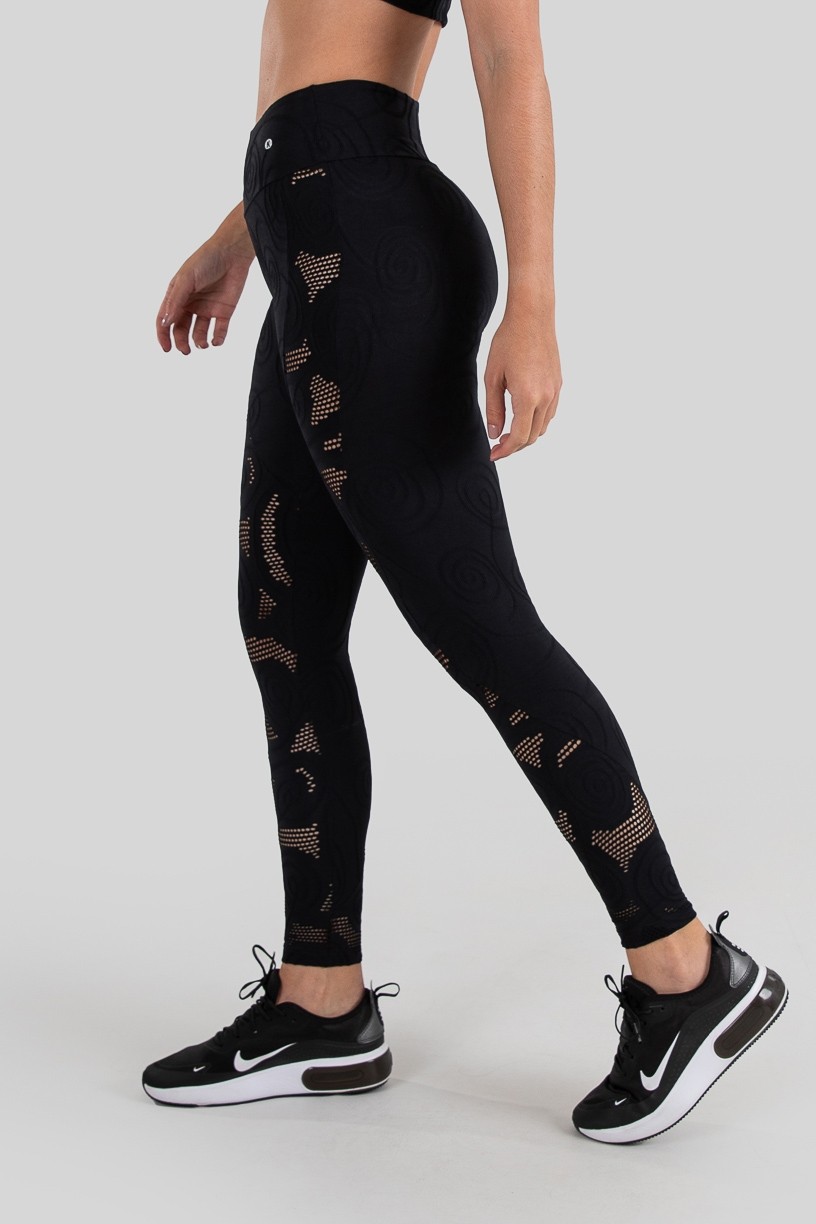 Calça Legging com Recortes Vazados (Preto) | Ref: K3224-A