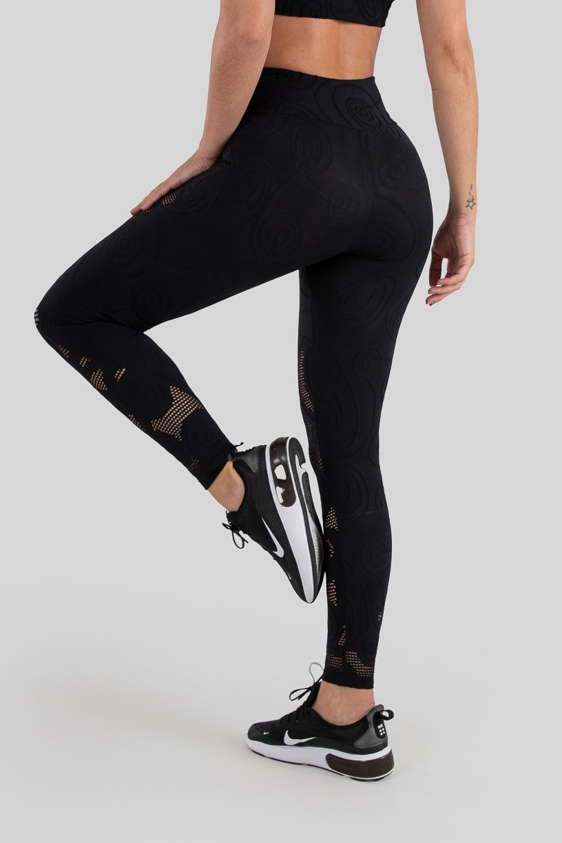 Calça Legging com Recortes Vazados (Preto) | Ref: K3224-A