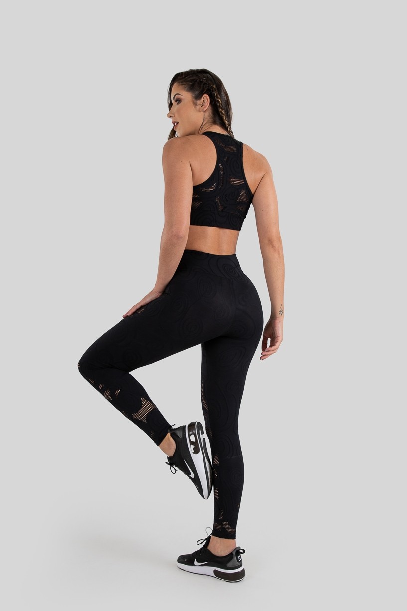 Calça Legging com Recortes Vazados (Preto) | Ref: K3224-A