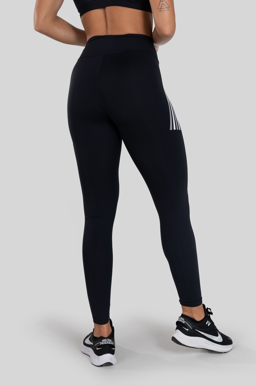 Calça Legging com Silk Listras Coloridas (Preto / Cinza) | Ref: K3137-C