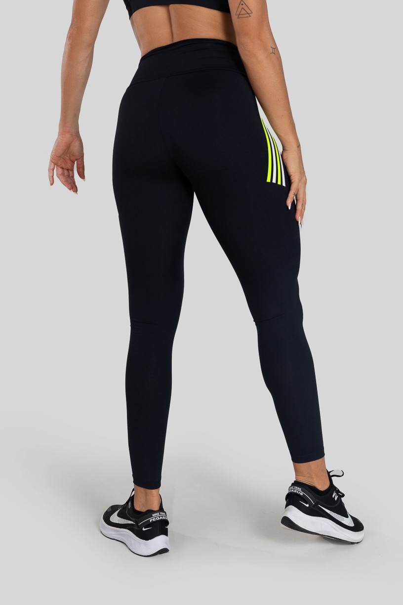 Calça Legging com Silk Listras Coloridas (Preto / Verde) | Ref: K3137-B