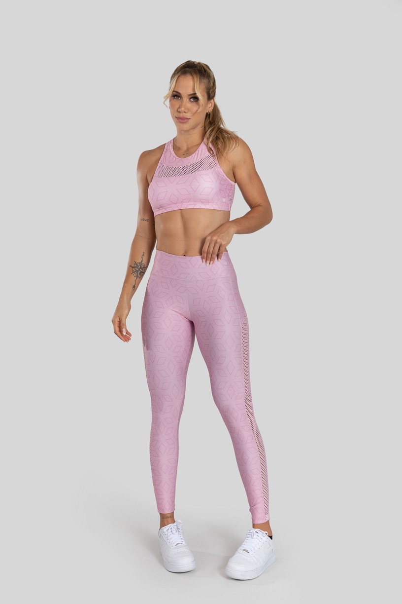 Calça Legging com Tela Lateral Estampa Digital (Pink Screen) | Ref: K3025-A