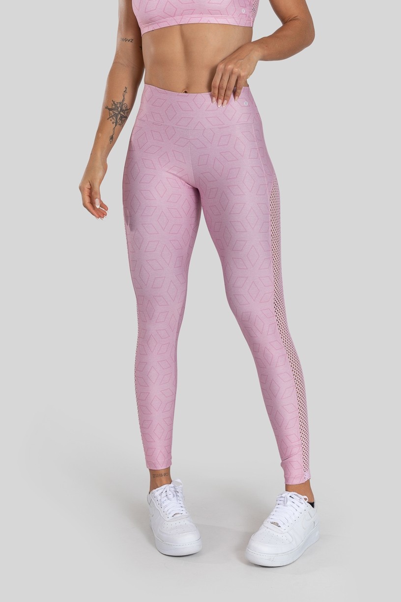 Calça Legging com Tela Lateral Estampa Digital (Pink Screen) | Ref: K3025-A