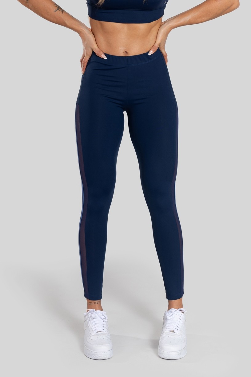 Calça Legging com Tule Lateral (Azul Marinho / Azul) | Ref: K3130-B