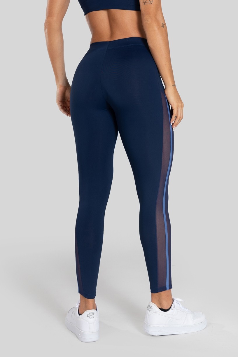 Calça Legging com Tule Lateral (Azul Marinho / Azul) | Ref: K3130-B