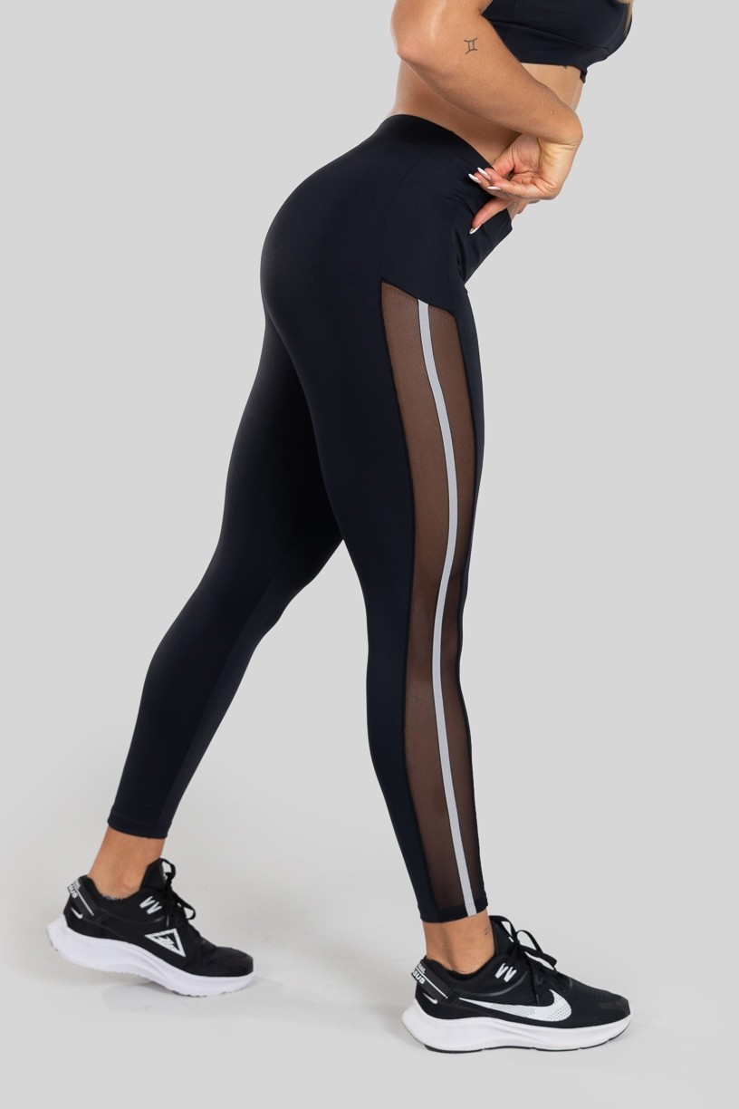 Calça Legging com Tule Lateral (Preto / Cinza) | Ref: K3130-A 