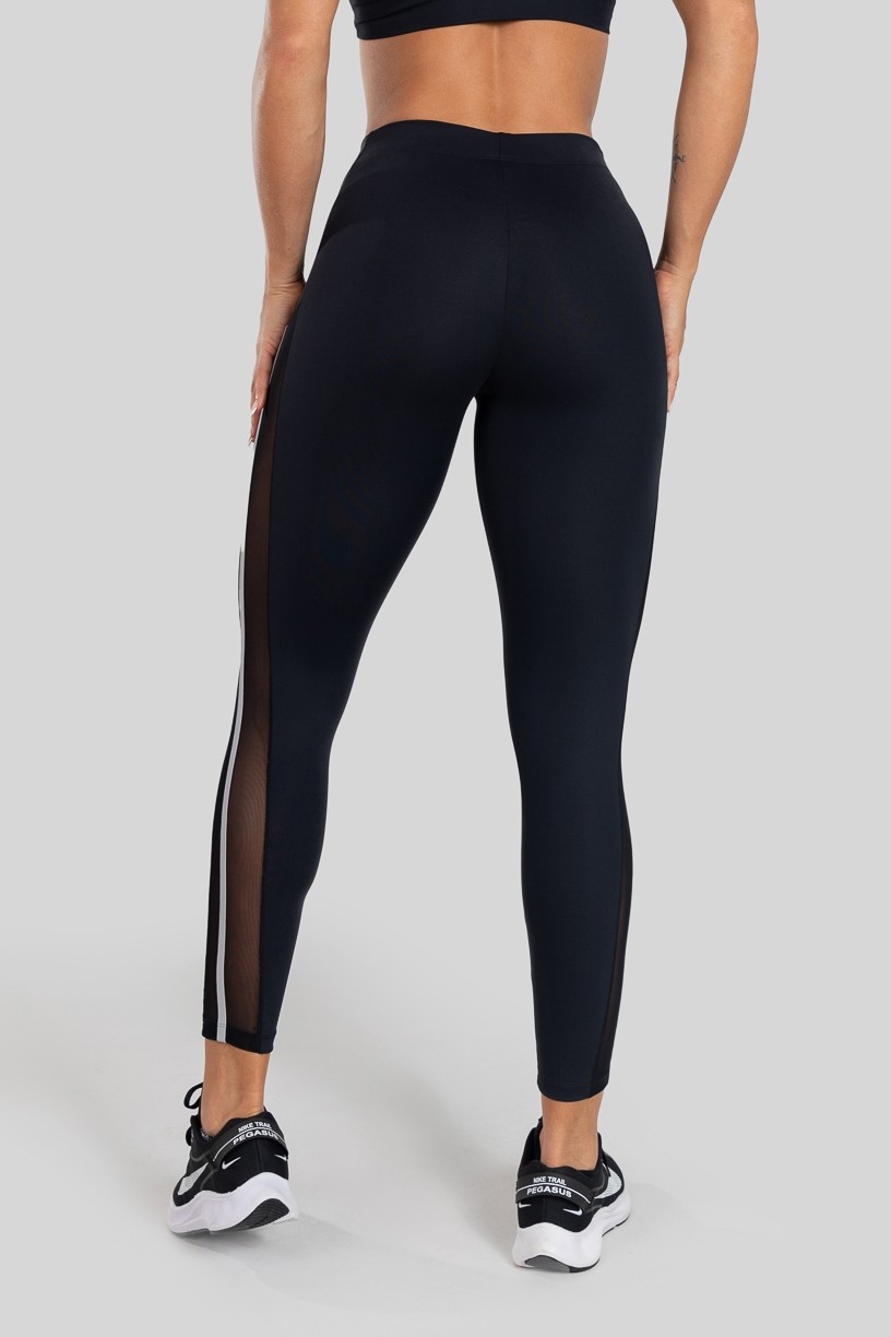 Calça Legging com Tule Lateral (Preto / Cinza) | Ref: K3130-A 