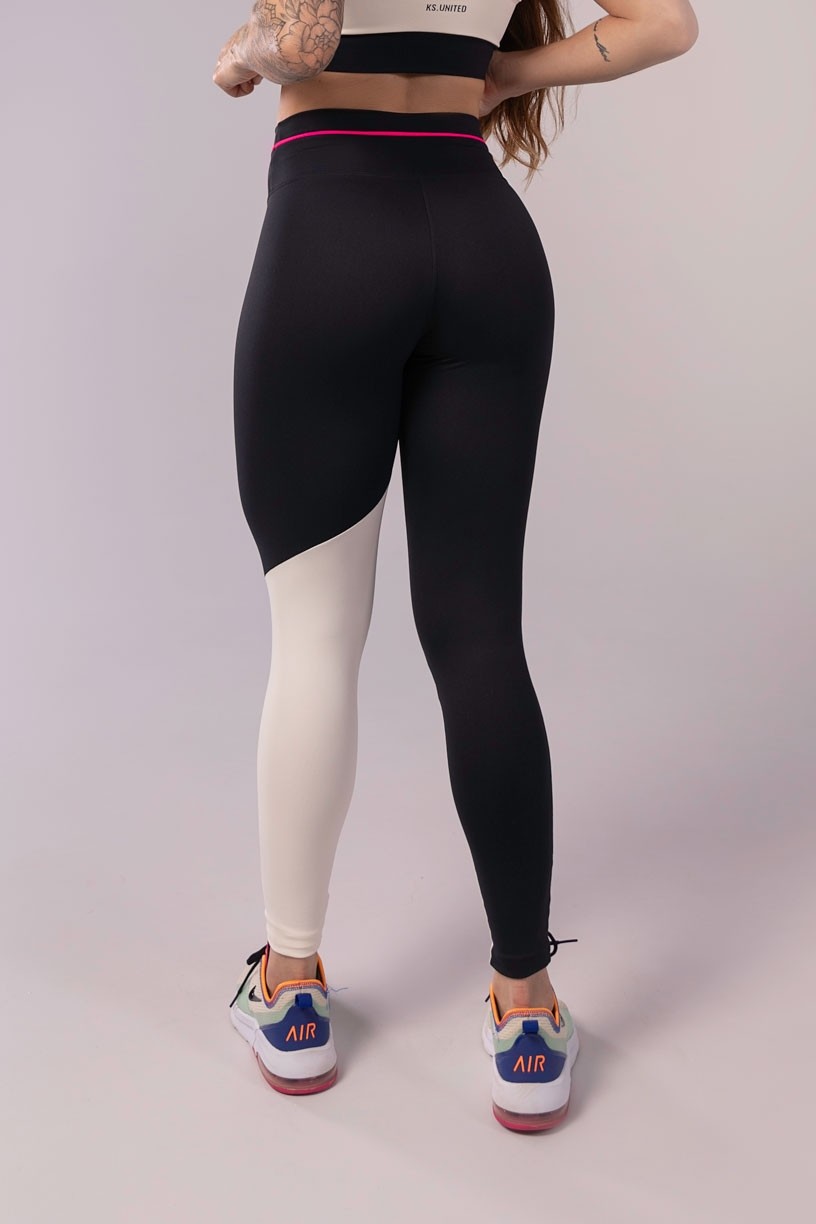 Calça Legging com Vivo no Cós (Preto / Rosa / Branco) | Ref: K3465-B