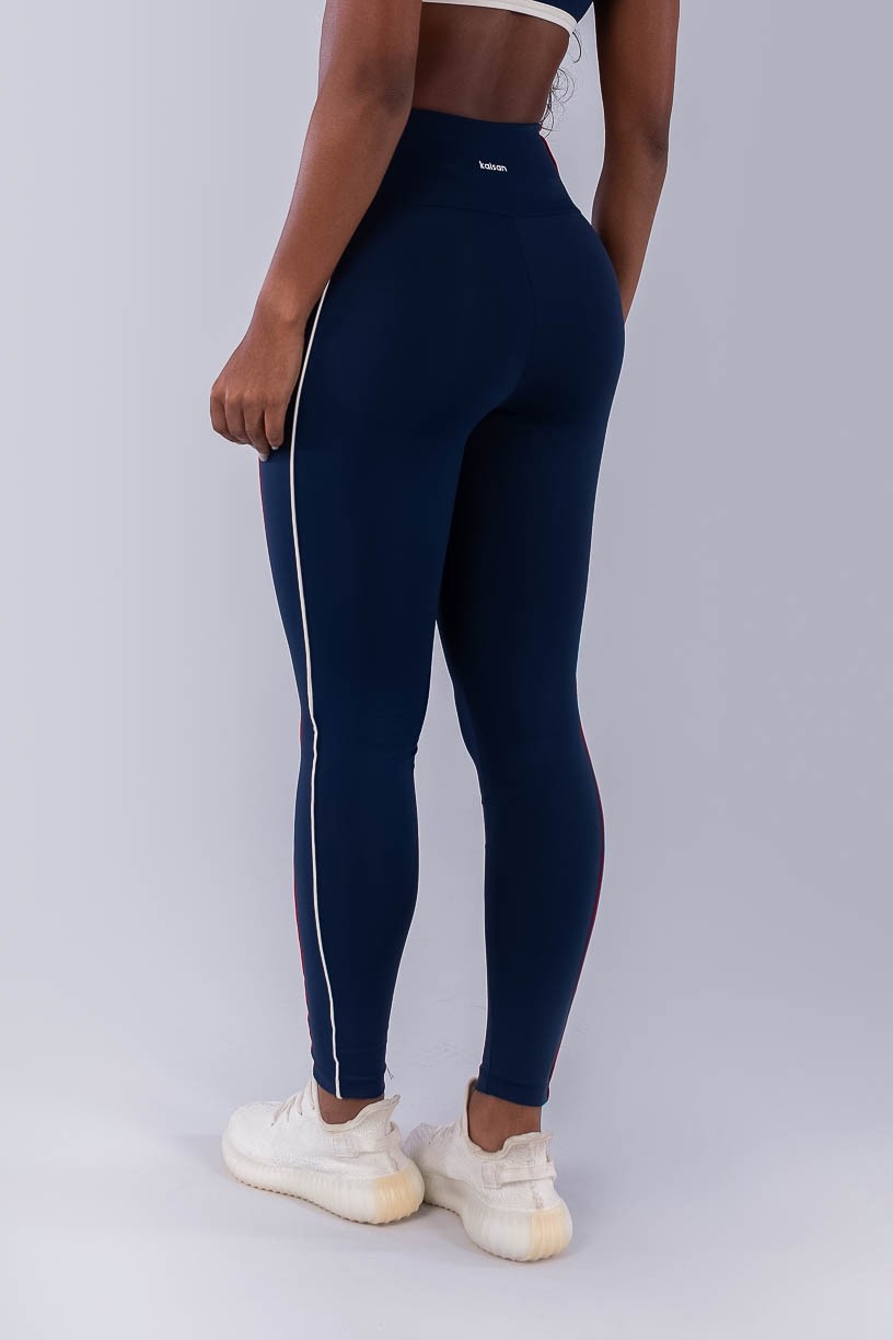 Calça Legging com Vivos Coloridos (Azul Marinho / Off-White / Vermelho) | Ref: K4476-C