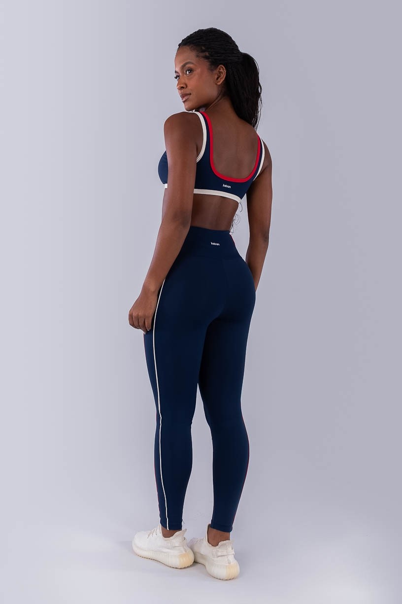 Calça Legging com Vivos Coloridos (Azul Marinho / Off-White / Vermelho) | Ref: K4476-C