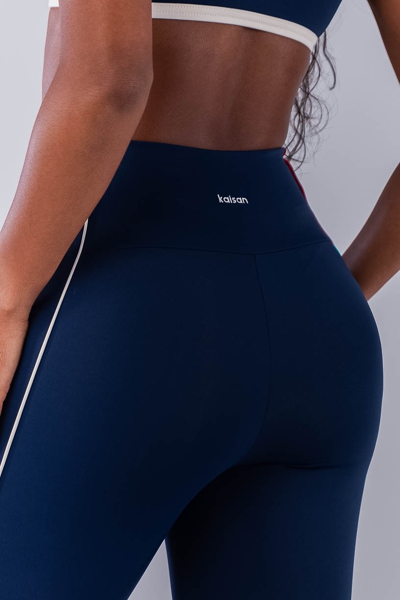 Calça Legging com Vivos Coloridos (Azul Marinho / Off-White / Vermelho) | Ref: K4476-C