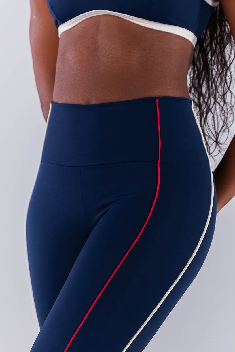 Calça Legging com Vivos Coloridos (Azul Marinho / Off-White / Vermelho) | Ref: K4476-C