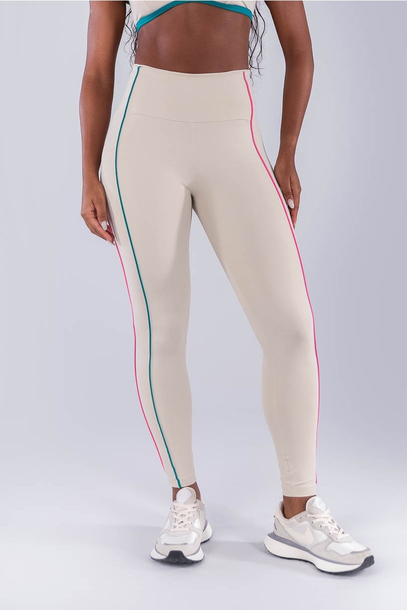 Calça Legging com Vivos Coloridos (Bege / Jade / Rosa Chiclete) | Ref: K4476-A