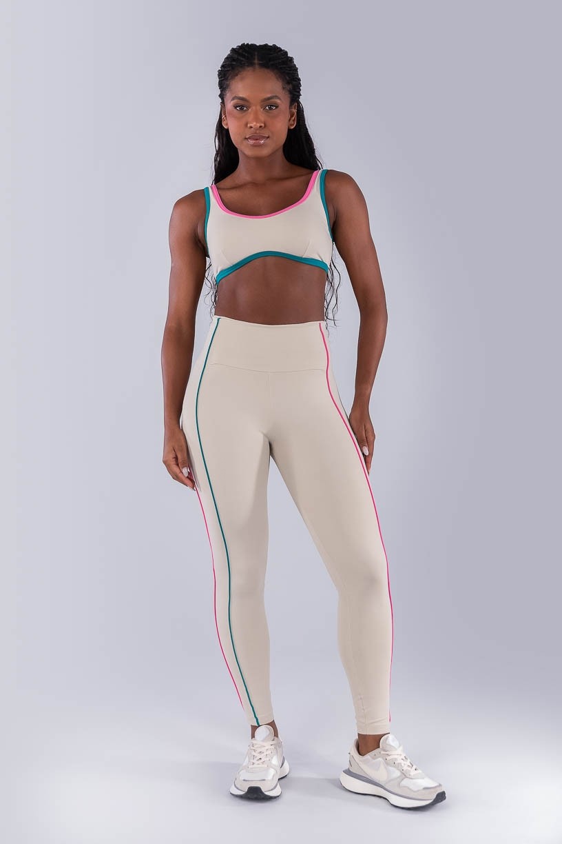 Calça Legging com Vivos Coloridos (Bege / Jade / Rosa Chiclete) | Ref: K4476-A