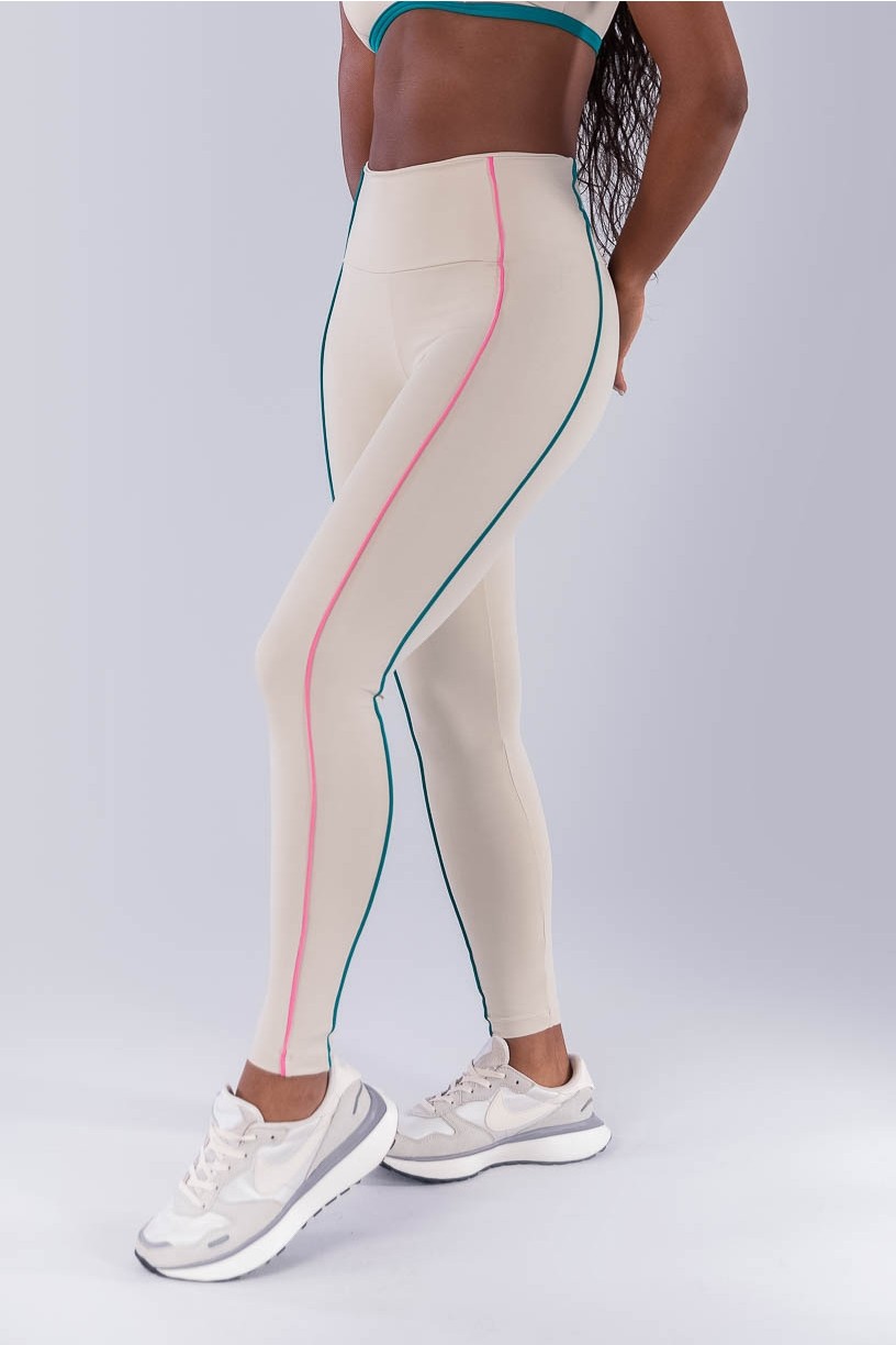 Calça Legging com Vivos Coloridos (Bege / Jade / Rosa Chiclete) | Ref: K4476-A