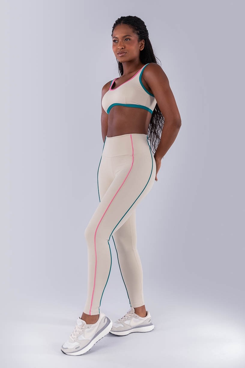 Calça Legging com Vivos Coloridos (Bege / Jade / Rosa Chiclete) | Ref: K4476-A