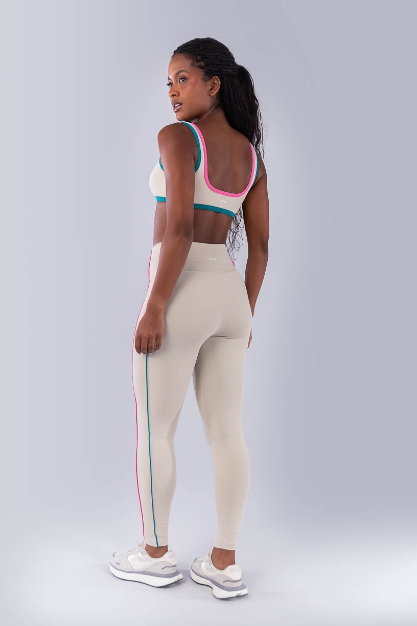 Calça Legging com Vivos Coloridos (Bege / Jade / Rosa Chiclete) | Ref: K4476-A