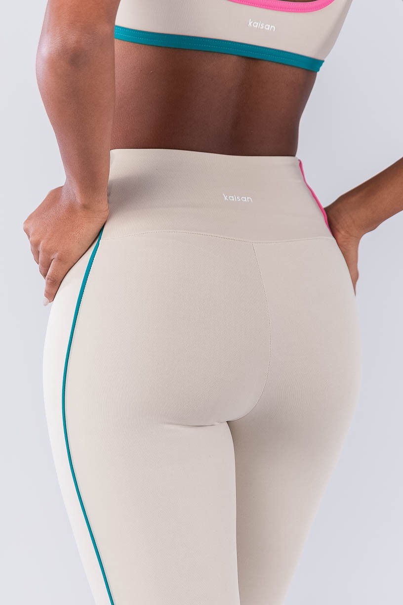 Calça Legging com Vivos Coloridos (Bege / Jade / Rosa Chiclete) | Ref: K4476-A