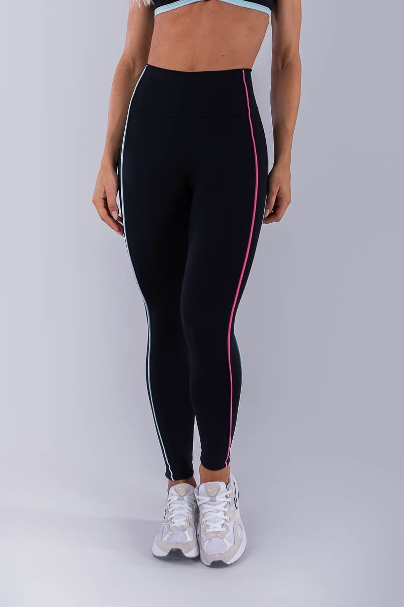 Calça Legging com Vivos Coloridos (Preto / Rosa Chiclete / Azul Bebê) | Ref: K4476-B