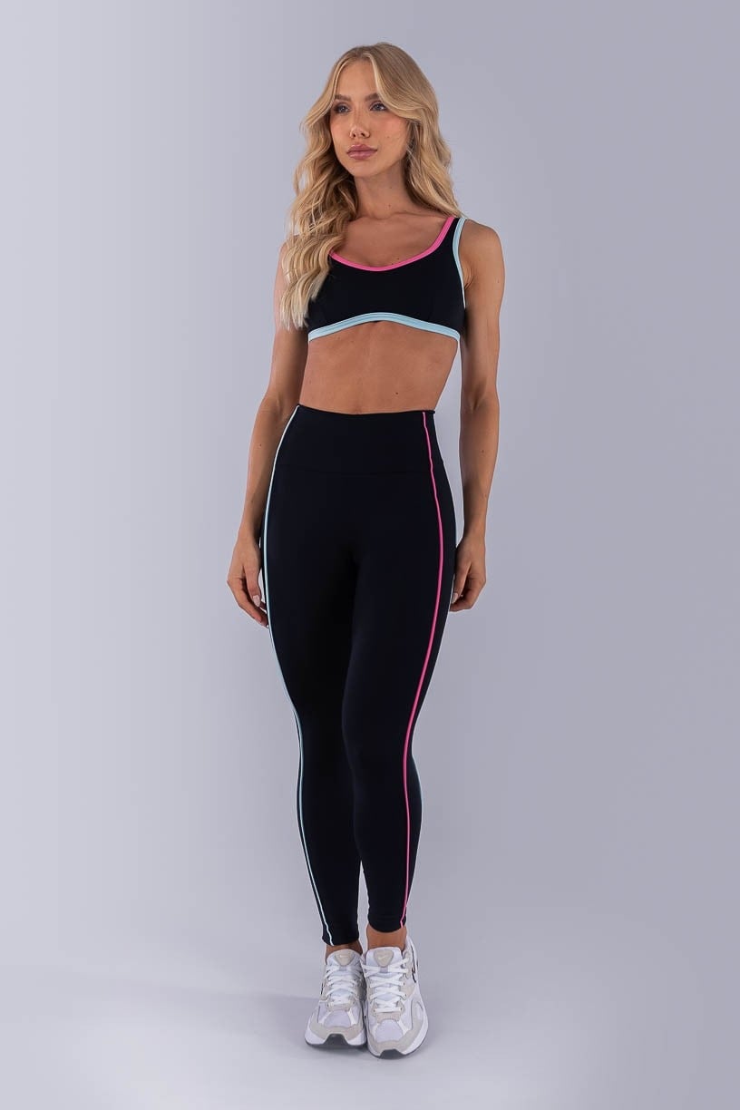 Calça Legging com Vivos Coloridos (Preto / Rosa Chiclete / Azul Bebê) | Ref: K4476-B