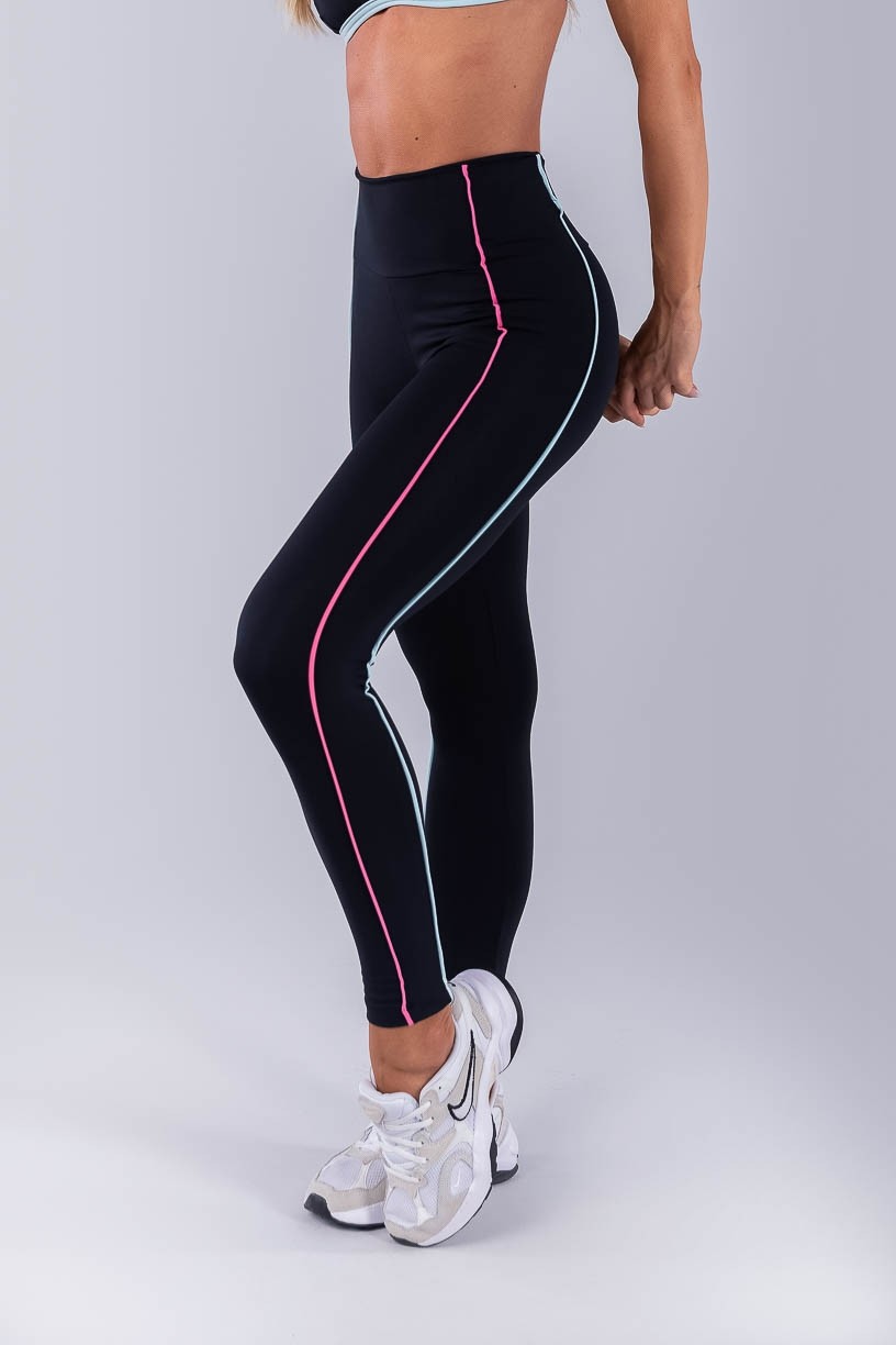 Calça Legging com Vivos Coloridos (Preto / Rosa Chiclete / Azul Bebê) | Ref: K4476-B2