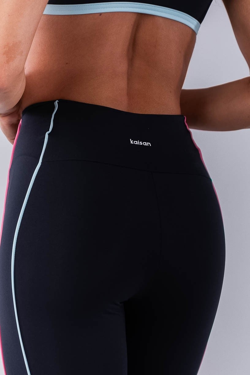 Calça Legging com Vivos Coloridos (Preto / Rosa Chiclete / Azul Bebê) | Ref: K4476-B