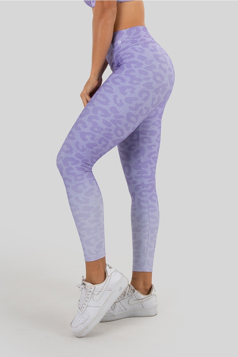 Calça Legging Estampa Digital com Cós Duplo (Lilac Leopard)  Ref K3235-C