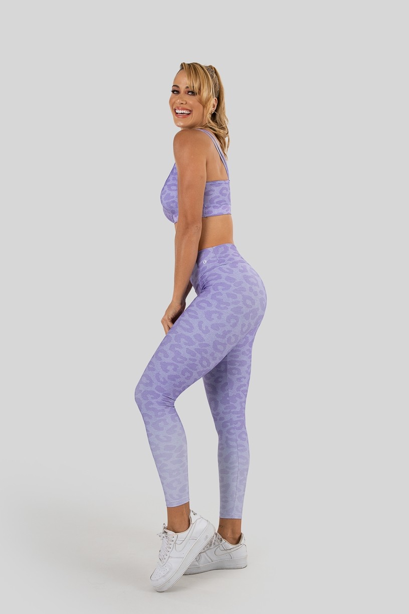 Calça Legging Estampa Digital com Cós Duplo (Lilac Leopard)  Ref K3235-C