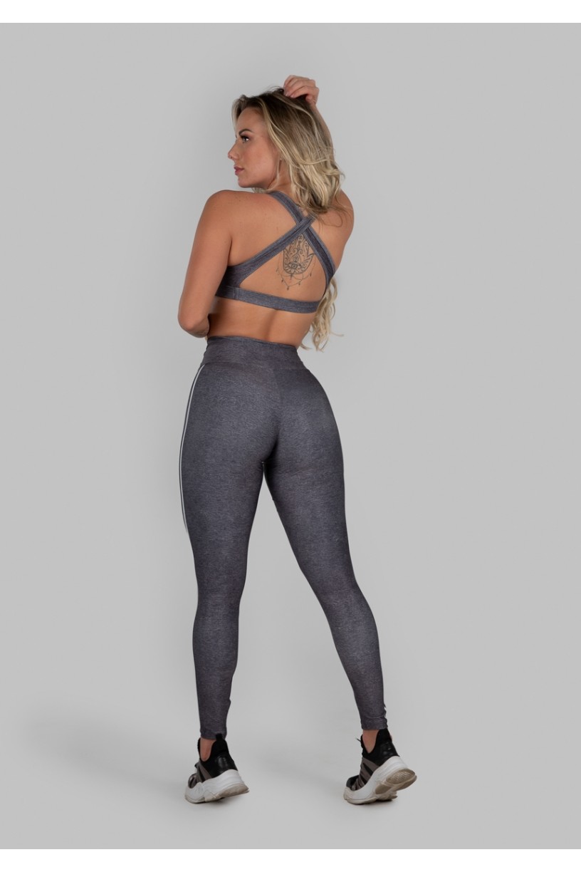 Calça Legging Estampa Digital com Cós Franzido e Cadarço (Sport Stripes Grey) | Ref: K2997-A