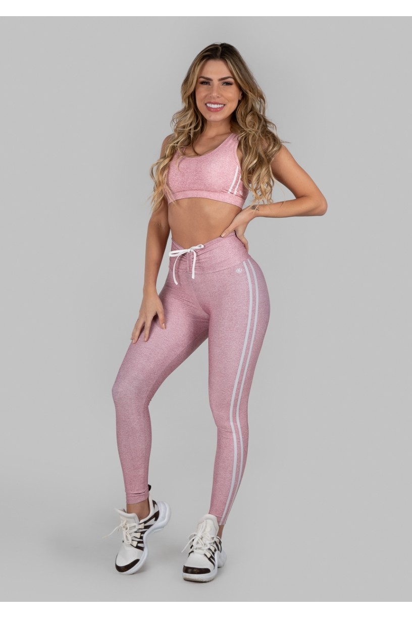 Calça Legging Estampa Digital com Cós Franzido e Cadarço (Sport Stripes Pink) | Ref: K2997-B