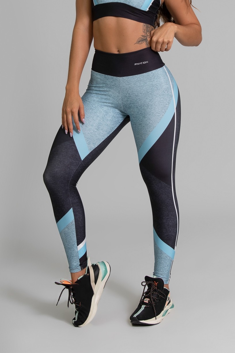 Calça Legging Fitness Estampa Digital Linear Blue | Ref: GO354