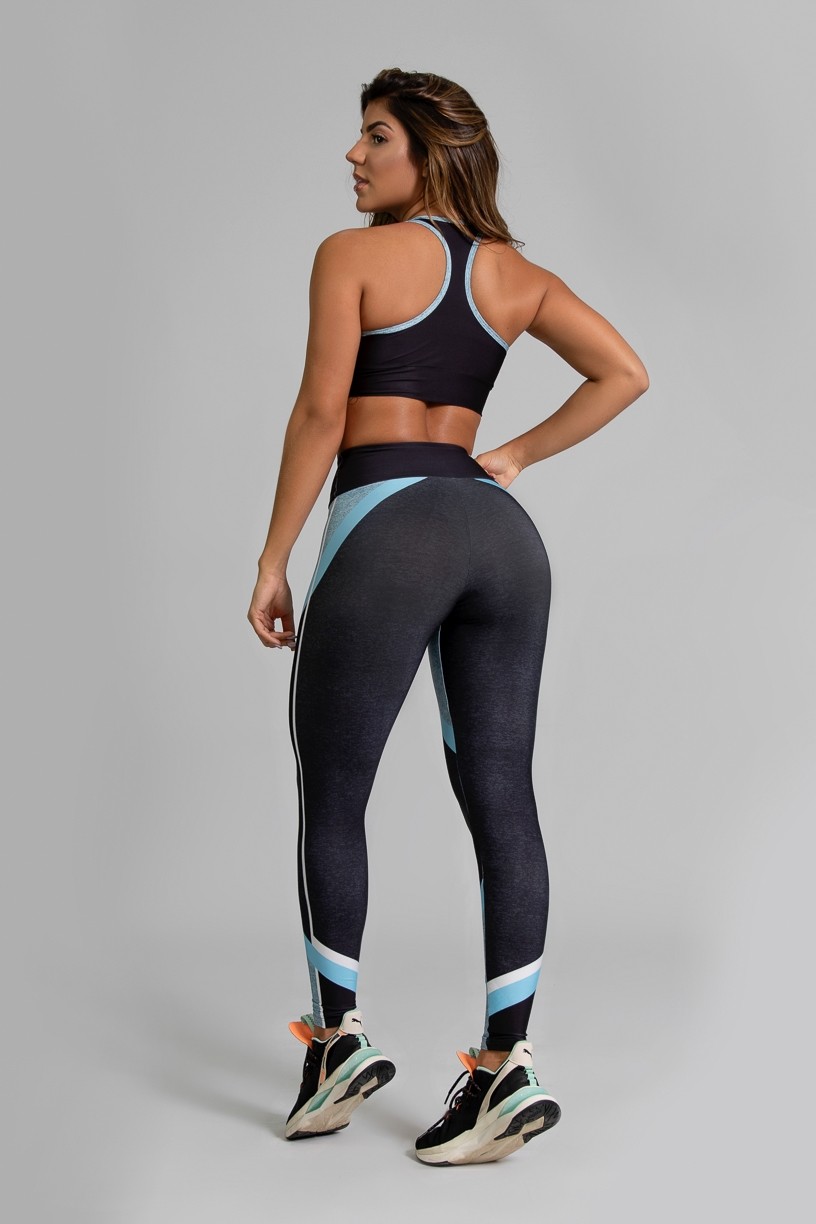 Calça Legging Fitness Estampa Digital Linear Blue | Ref: GO354