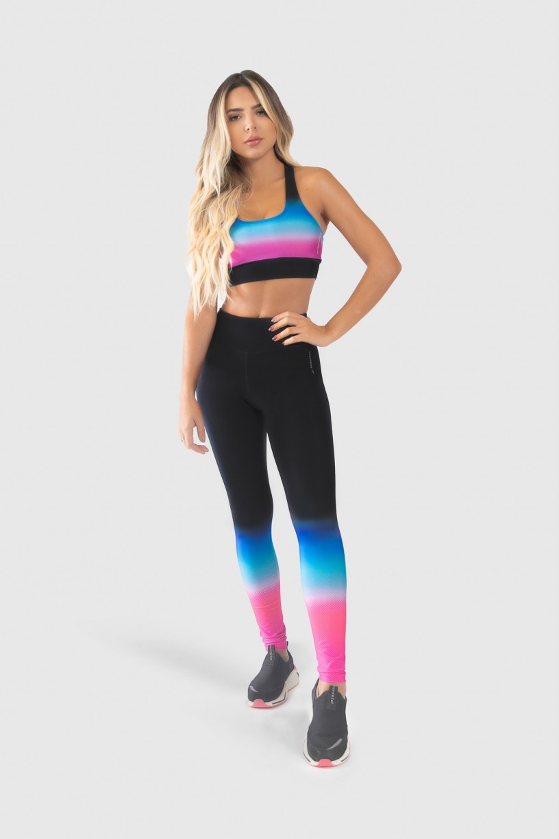 Calça Legging Fitness Estampa Digital Pink Blue Gradient | Ref: GO237 